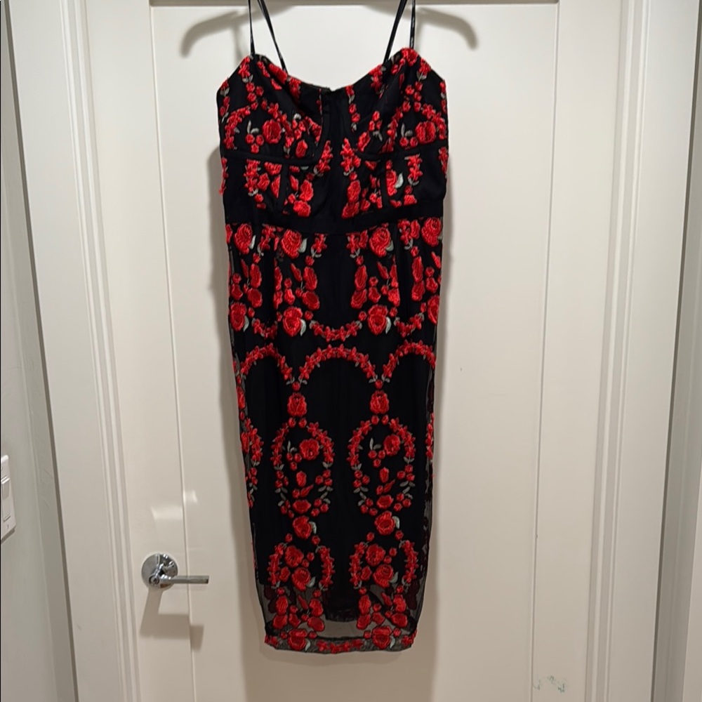 Elegant Black and Red Floral Dress